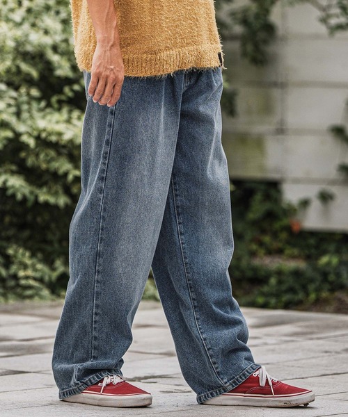 mp13923-Wide Straight Line Tuck Denim Pants デニムパンツ（デニム