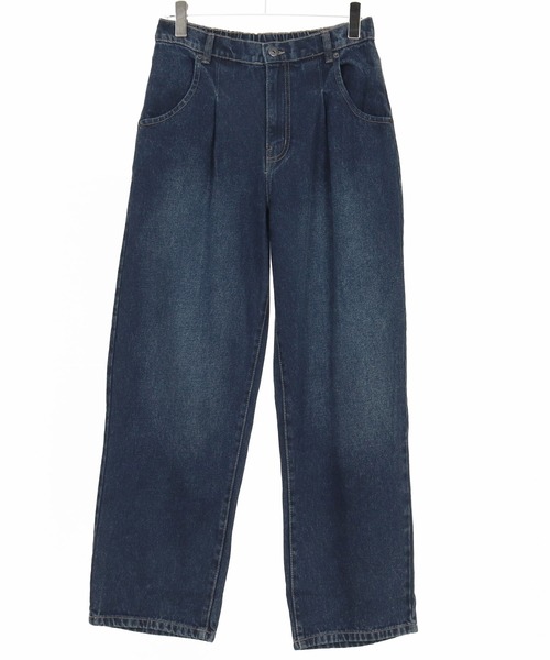 パンツ meer. STRAIGHT SOFT WIDE DENIM mp13923-Wide Straight Line Tuck Denim Pants デニムパンツ（デニム