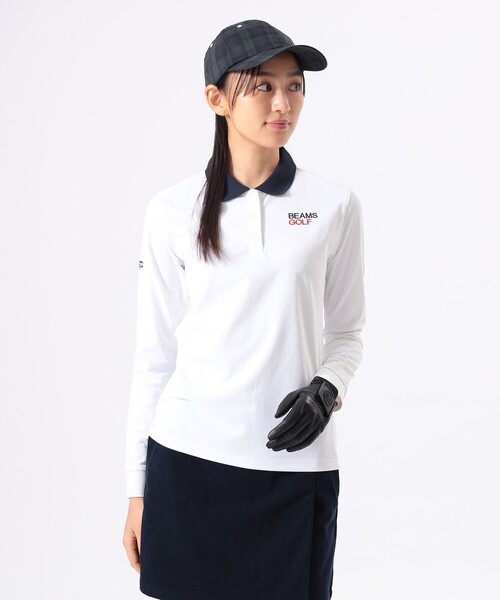 BEAMS GOLF(ビームスゴルフ)の「ORANGE LABEL / クレリック ロングスリーブ シャツ(吸水速乾・UVカット)(ポロシャツ・レディース・ホワイト/ブラック・SMALL/MEDIUM/LARGE)」の1枚目の写真