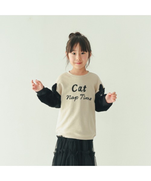 nicohrat(ニコフラート)の「ニコフラート 猫袖 トレーナー(スウェット・キッズ・ラベンダー/アイボリー/ブラック・140cm/90cm/100cm/110cm/120cm/130cm)」の3枚目の写真