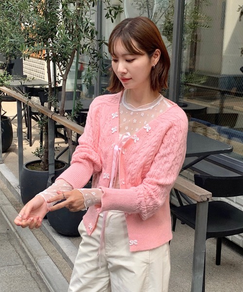 Teem Store(チームストア)の「リボンケーブル編みカーディガン(カーディガン/ボレロ・レディース・ピンク/ホワイト/グレー・F)」の22枚目の写真