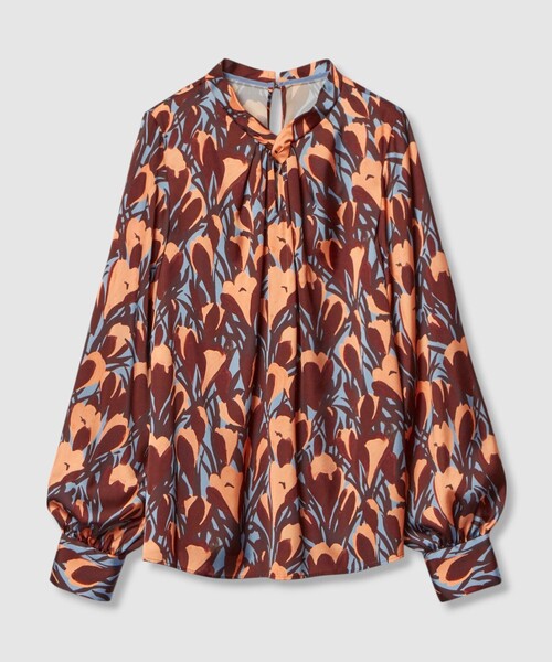 セットアップ対応商品】ペイントフラワープリントスリットネック ブラウス