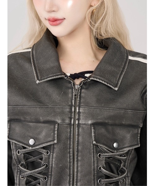 ダーリッチ　ラインレザーオーバージャケット ラインレザーオーバージャケット（その他アウター）｜Darich