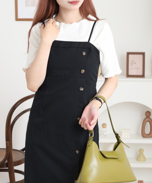 FUNALIVE(ファンアライブ)の「ラップ風Iラインキャミワンピース(ワンピース・レディース・グレー/ブラック・M)」の2枚目の写真