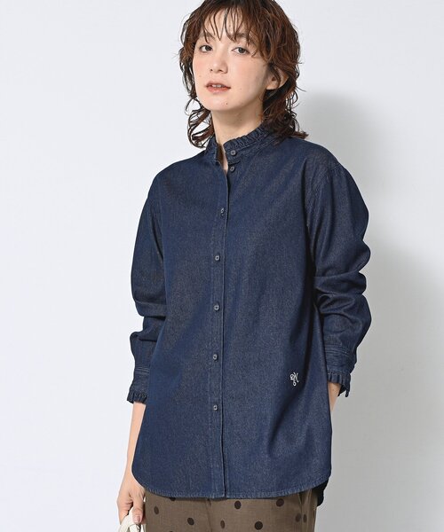 セール】【洗える】フリルデニムシャツ（シャツ/ブラウス）｜Dessin