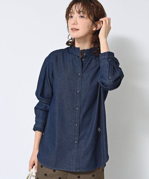 【フラッシュセール】RosyMonster フリル長袖デニムシャツ 楽天市場】 ラグランスリーブ 長袖 トップス 羽織り カジュアル