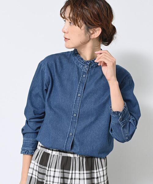 セール】【洗える】フリルデニムシャツ（シャツ/ブラウス）｜Dessin