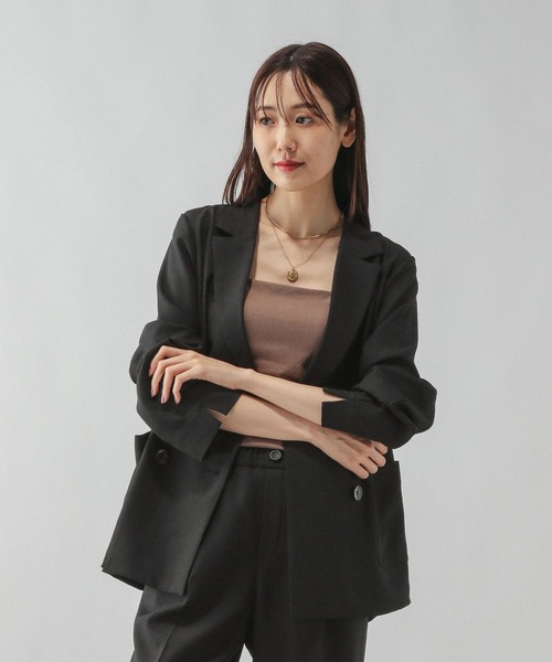 GLOBAL WORK ブラックロングジャケット 新品、未使用品　１月に購入 セール】スゴラクストレッチカットツイードジャケット/ 970890