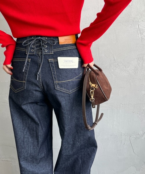 SOMETHING（サムシング）の「[SOMETHING/サムシング] LISA レースアップ ワイドデニム（デニムパンツ・レディース・インディゴブルー/ライトインディゴブルー/ブラック・S/M/XS/L）」の3枚目の写真