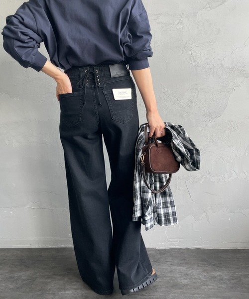 SOMETHING（サムシング）の「[SOMETHING/サムシング] LISA レースアップ ワイドデニム（デニムパンツ・レディース・インディゴブルー/ライトインディゴブルー/ブラック・S/M/XS/L）」の2枚目の写真