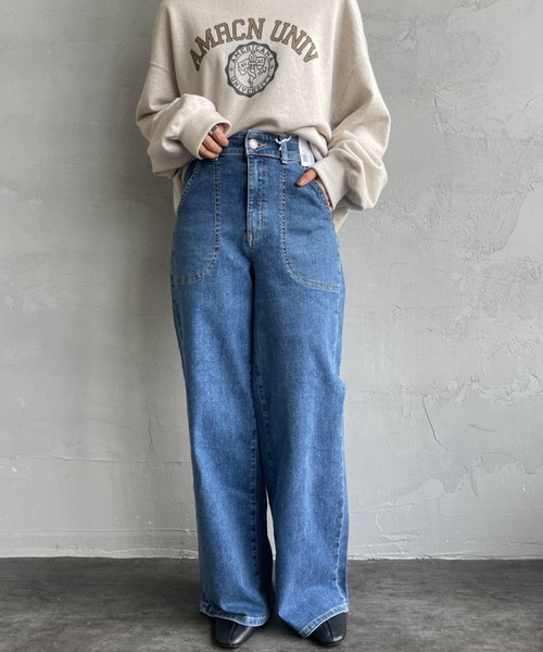 SOMETHING/サムシング] LISA レースアップ ワイドデニム（デニムパンツ