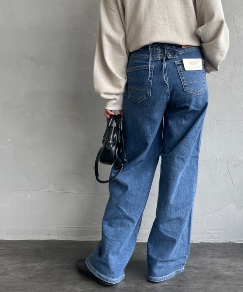 SOMETHING/サムシング] LISA レースアップ ワイドデニム（デニムパンツ