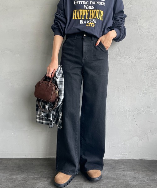 LISA 綁帶 寬版牛仔褲