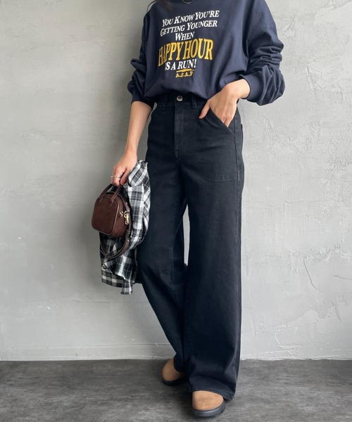 LISA 綁帶 寬版牛仔褲