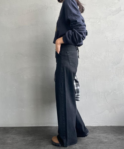 SOMETHING/サムシング] LISA レースアップ ワイドデニム（デニムパンツ