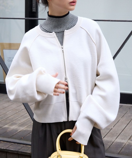 セール】2WAYショート丈ダブルジップスウェットライクニット セール】2WAYショート丈ダブルジップスウェットライクニット