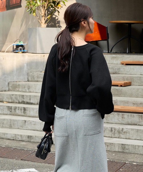 2WAYショート丈ダブルジップスウェットライクニットカーディガン