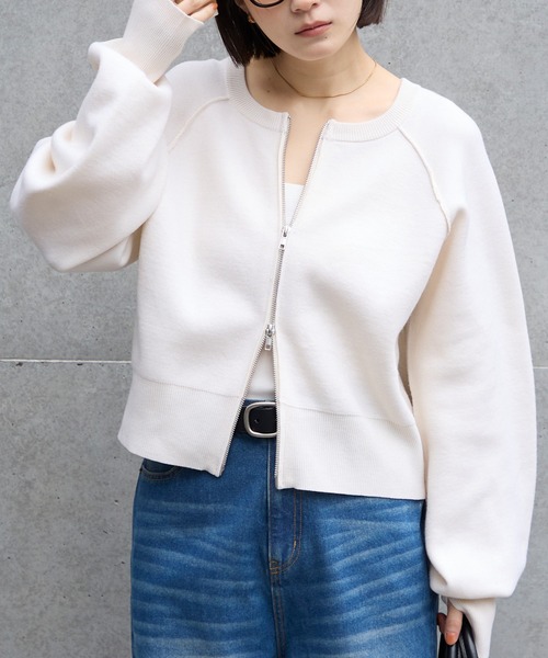 セール】2WAYショート丈ダブルジップスウェットライクニット