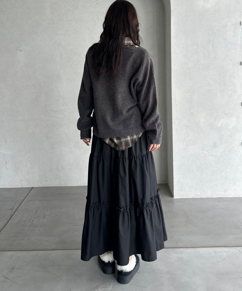 Ada.(エイダ)の「ラグランスリーブ キーネック ニット(ニット/セーター・レディース・ライトグレー/レッド/チャコールグレー・FREE)」の20枚目の写真