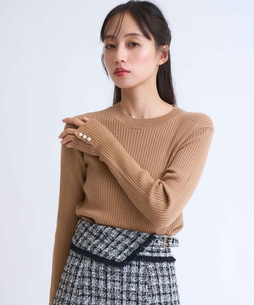 NOELA（ノエラ）の「袖パールリブニット（ニット/セーター・レディース・マスタード/ブラウン/ブラック/オフホワイト・フリー）」の4枚目の写真