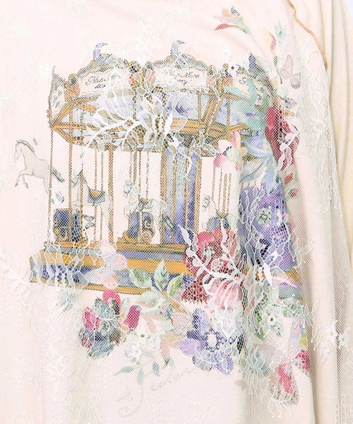 iS ScoLar（イズスカラー）の「553206：花とメリーゴーランド柄レース重ねロンT（Tシャツ/カットソー・レディース・ブラック/アイボリー・M）」の10枚目の写真