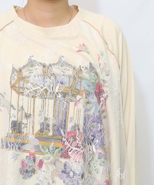 iS ScoLar（イズスカラー）の「553206：花とメリーゴーランド柄レース重ねロンT（Tシャツ/カットソー・レディース・ブラック/アイボリー・M）」の12枚目の写真