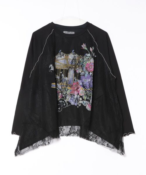 iS ScoLar（イズスカラー）の「553206：花とメリーゴーランド柄レース重ねロンT（Tシャツ/カットソー・レディース・ブラック/アイボリー・M）」の21枚目の写真