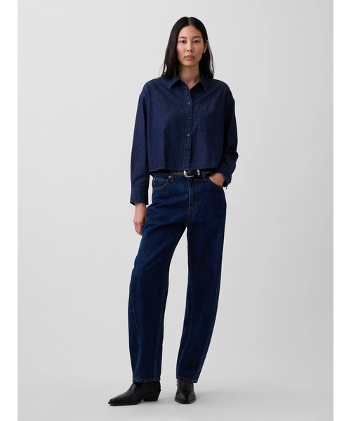 GAP(ギャップ)の「ウルトラソフトデニム ストレートヘム クロップドシャツ(シャツ/ブラウス・レディース・インディゴブルー・XS/M/L/XXS/S)」の2枚目の写真