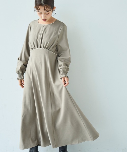 セール】配色サテンパイピングワンピース【585130】（ワンピース