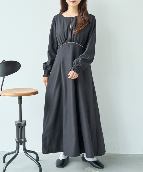 mil(ミル)の「配色サテンパイピングワンピース【585130】(ワンピース・レディース・ダークブラウン/ブラック/グレイッシュベージュ・XS/S)」の8枚目の写真