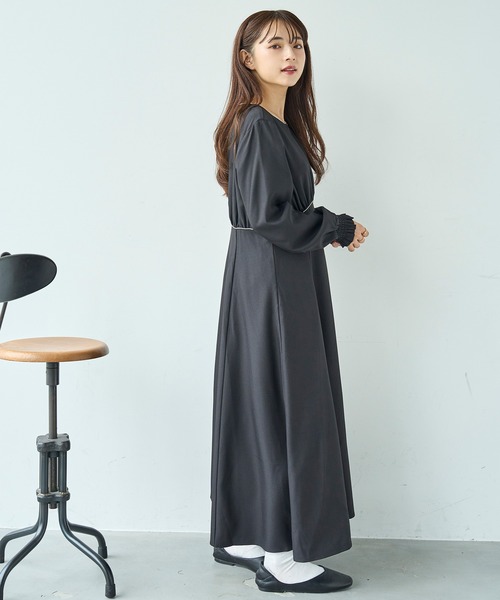 mil(ミル)の「配色サテンパイピングワンピース【585130】(ワンピース・レディース・ダークブラウン/ブラック/グレイッシュベージュ・XS/S)」の6枚目の写真