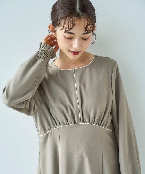 mil(ミル)の「配色サテンパイピングワンピース【585130】(ワンピース・レディース・ダークブラウン/ブラック/グレイッシュベージュ・XS/S)」の16枚目の写真
