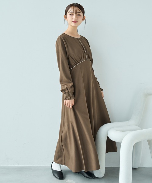 mil(ミル)の「配色サテンパイピングワンピース【585130】(ワンピース・レディース・ダークブラウン/ブラック/グレイッシュベージュ・XS/S)」の19枚目の写真