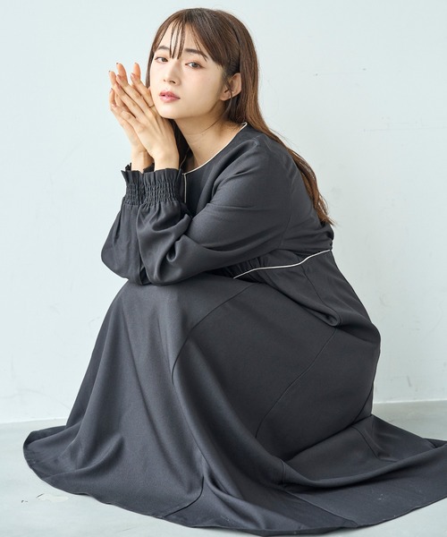 mil(ミル)の「配色サテンパイピングワンピース【585130】(ワンピース・レディース・ダークブラウン/ブラック/グレイッシュベージュ・XS/S)」の10枚目の写真