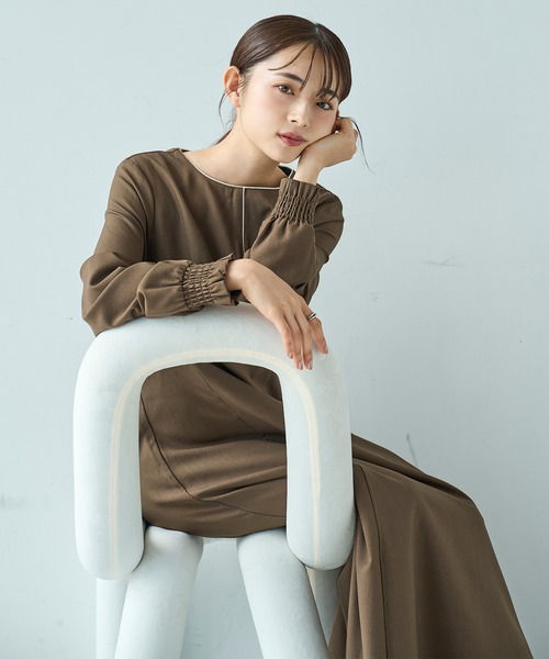 mil(ミル)の「配色サテンパイピングワンピース【585130】(ワンピース・レディース・ダークブラウン/ブラック/グレイッシュベージュ・XS/S)」の18枚目の写真