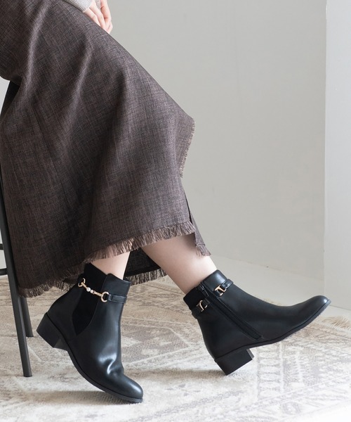 セール】<ふわさら>パールビット2WAYベルトショートブーツ(204-57110