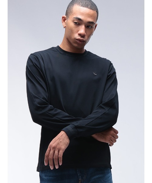 1piu1uguale3 RELAX（ウノピュウノウグァーレトレリラックス）の「1PIU1UGUALE3 RELAX (ウノ ピュ ウノ ウグァーレ トレ リラックス) ダブルロゴライン クルーネック 長袖 Tシャツ 1PRUST25106（Tシャツ/カットソー・メンズ・ホワイト/ブラック・S/M/L/XL/2XL）」の2枚目の写真