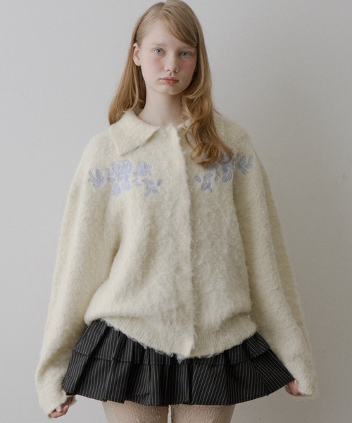 ELIPSE/ユーロ/スペイン製/スエード切替/モヘアカーディガン/48/モヘア