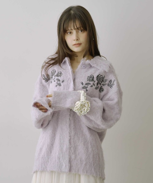 手作りモヘア刺繍セット（ベレー帽 + カーディガン + ワンピース） 手作りモヘア刺繍セット（ベレー帽 + カーディガン + ワンピース