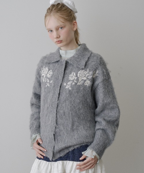 HEIREN】モヘアタッチ刺繍入りカーディガン（カーディガン/ボレロ