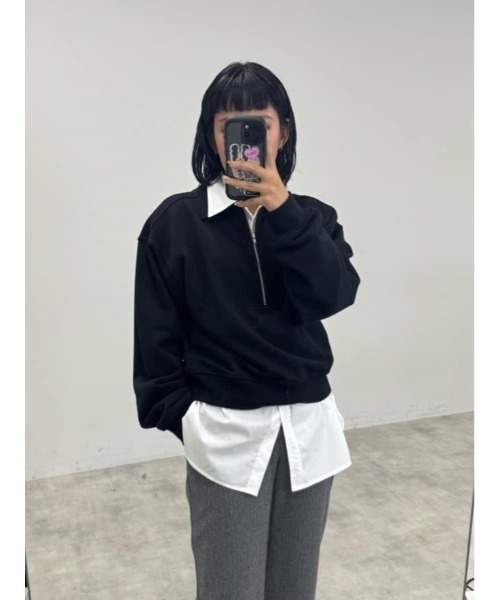 THROW by SLY（スローバイスライ）の「THROW ZIP COLLAR SW TOPS ジップ カラー スウェット トップス 秋服 冬服　トレーナー（スウェット・レディース・杢グレー/ブラック・FREE）」の7枚目の写真