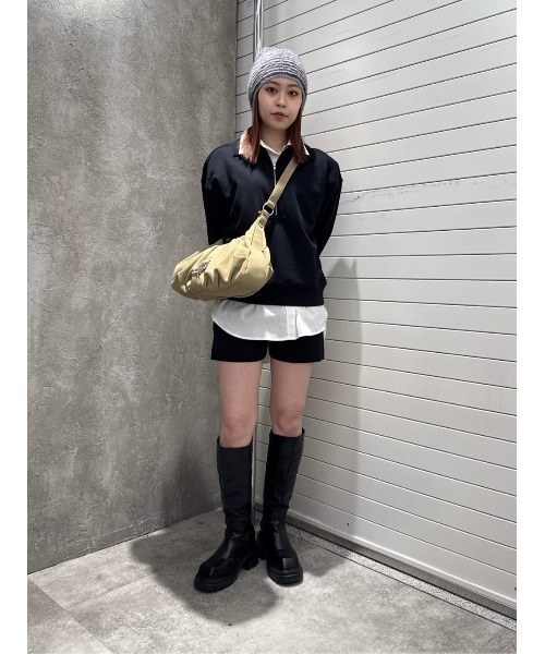 THROW by SLY（スローバイスライ）の「THROW ZIP COLLAR SW TOPS ジップ カラー スウェット トップス 秋服 冬服　トレーナー（スウェット・レディース・杢グレー/ブラック・FREE）」の8枚目の写真
