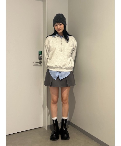 THROW by SLY（スローバイスライ）の「THROW ZIP COLLAR SW TOPS ジップ カラー スウェット トップス 秋服 冬服　トレーナー（スウェット・レディース・杢グレー/ブラック・FREE）」の11枚目の写真
