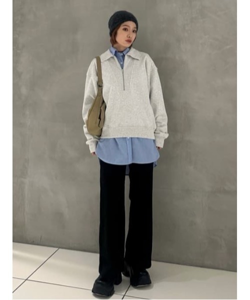 THROW by SLY（スローバイスライ）の「THROW ZIP COLLAR SW TOPS ジップ カラー スウェット トップス 秋服 冬服　トレーナー（スウェット・レディース・杢グレー/ブラック・FREE）」の12枚目の写真
