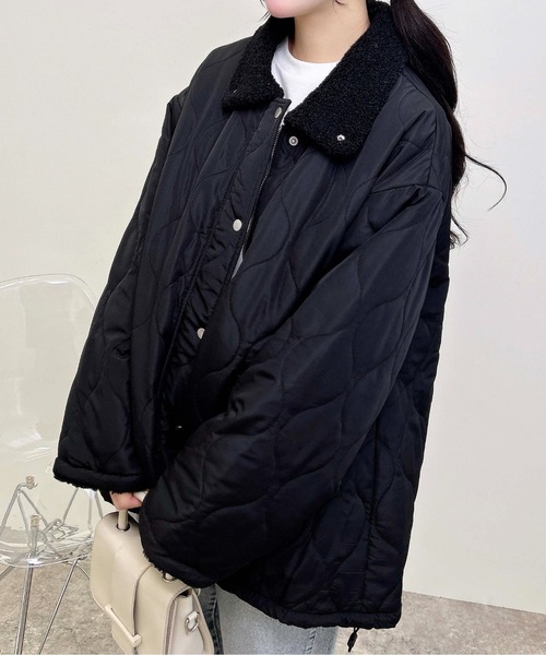 INGNI（イング）の「襟ボアキルティングブルゾン（ブルゾン・レディース・ブラック×ブラック/アイボリー・M）」の8枚目の写真