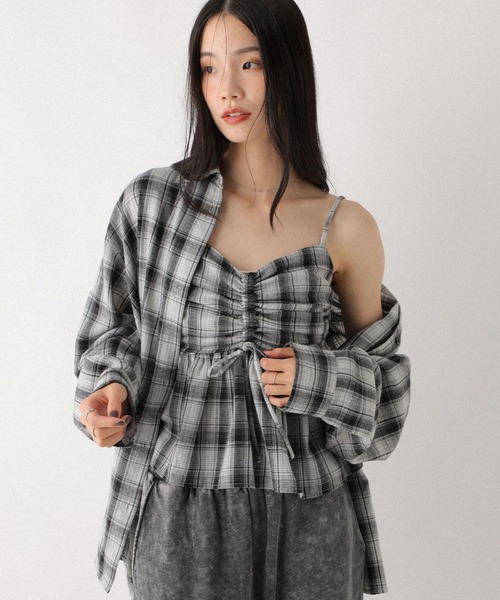 Heather（ヘザー）の「フロントリボンチェックビスチェ　602833（キャミソール・レディース・ブラック系/グレー系/ブラウン系/ネイビー系・FREE）」の12枚目の写真