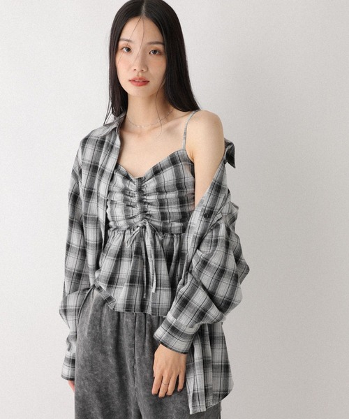 Heather（ヘザー）の「フロントリボンチェックビスチェ　602833（キャミソール・レディース・ブラック系/グレー系/ブラウン系/ネイビー系・FREE）」の11枚目の写真