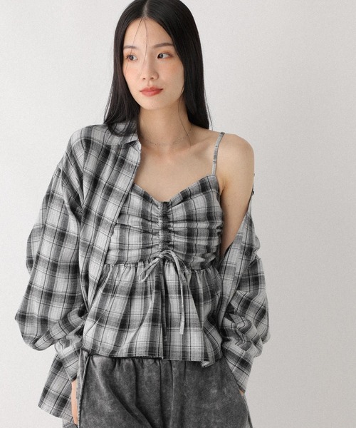 セール】フロントリボンチェックビスチェ 602833（キャミソール