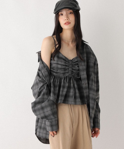 セール】フロントリボンチェックビスチェ 602833（キャミソール