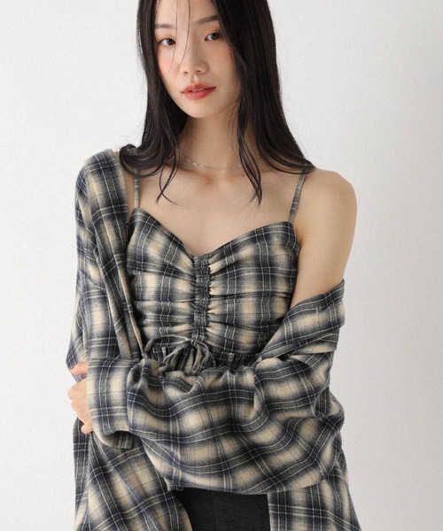 Heather（ヘザー）の「フロントリボンチェックビスチェ　602833（キャミソール・レディース・ブラック系/グレー系/ブラウン系/ネイビー系・FREE）」の19枚目の写真